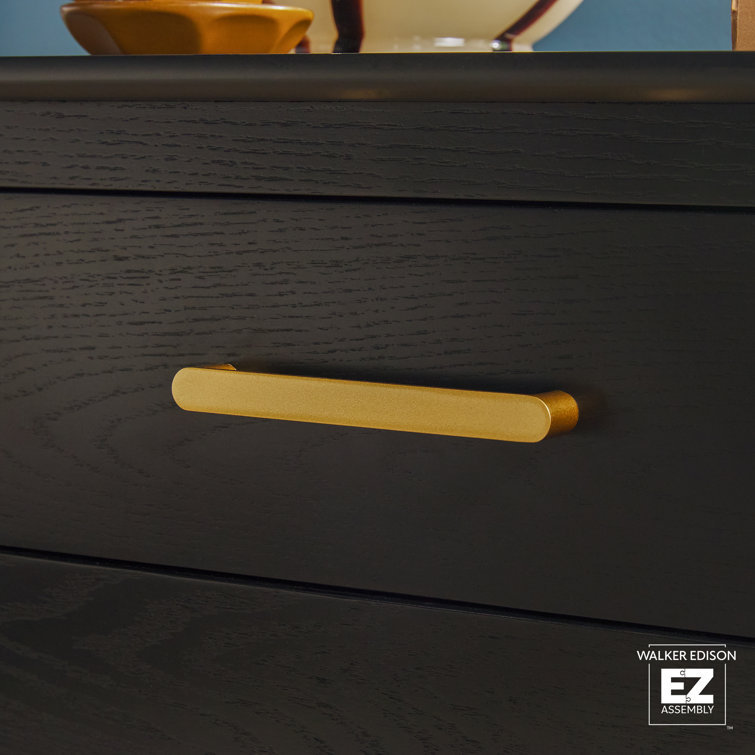Black Solid Wood 3-Drawer Nightstand with Gold Handles