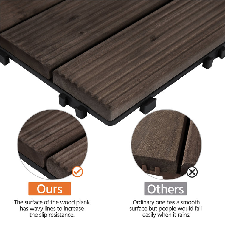 12'' x 12'' Black Solid Fir Wood Interlocking Deck Tiles