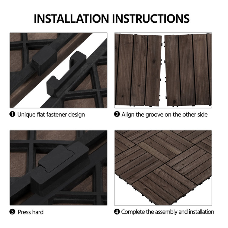 12'' x 12'' Black Solid Fir Wood Interlocking Deck Tiles