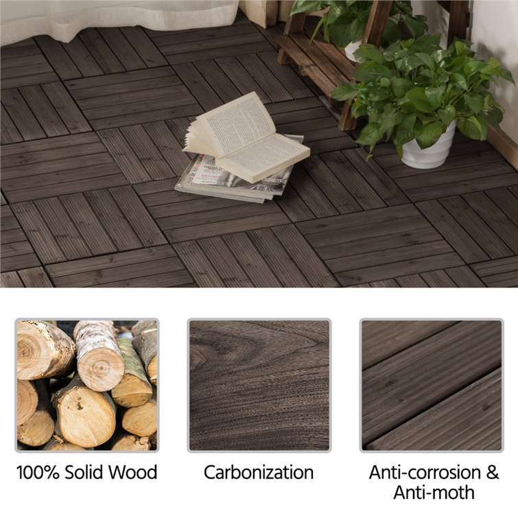 12'' x 12'' Black Solid Fir Wood Interlocking Deck Tiles