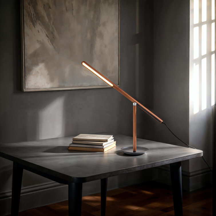 Walnut Adjustable LED Desk Lamp with Black Base