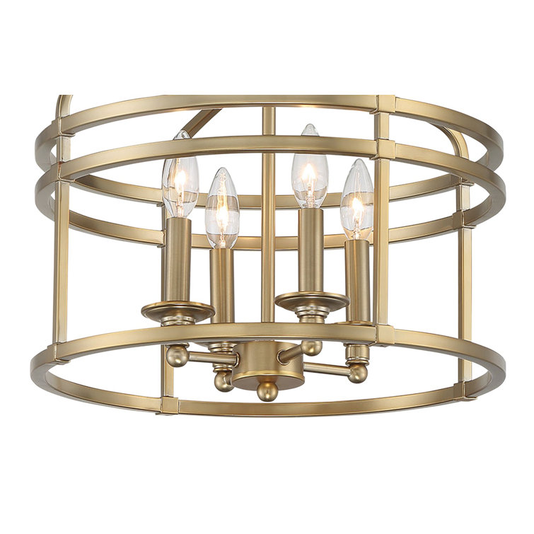 Brushed Honey Gold Glass Drum 4-Light Semi Flush Mount