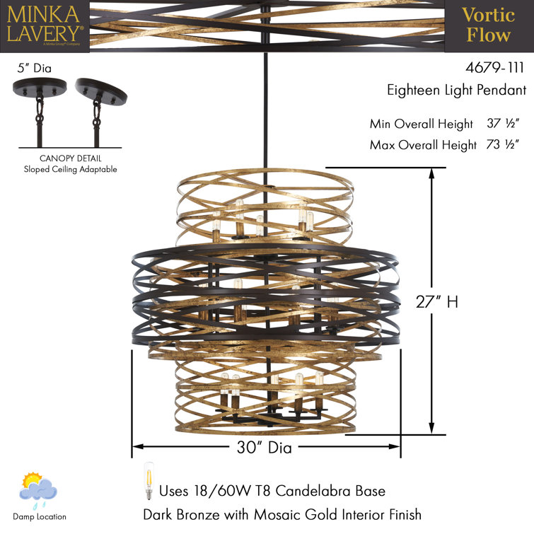 Elegant Dark Bronze and Mosaic Gold Drum Chandelier with 18 Lights