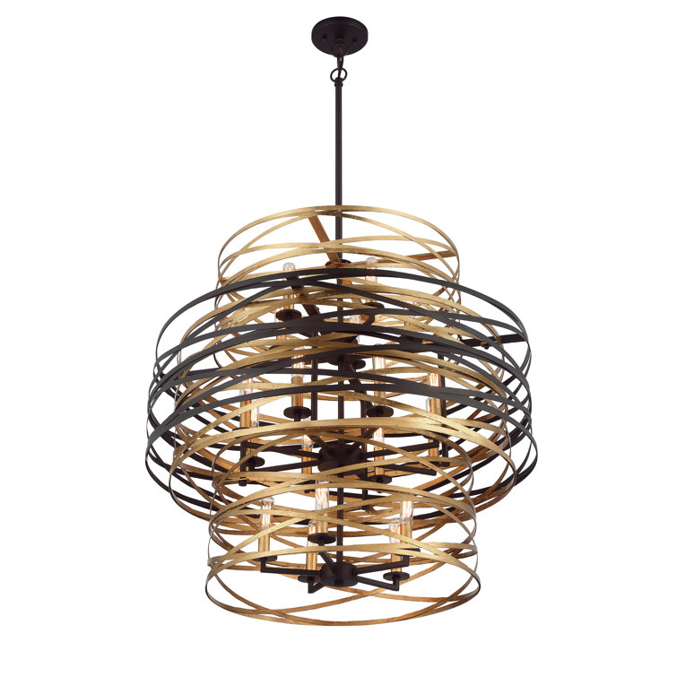 Elegant Dark Bronze and Mosaic Gold Drum Chandelier with 18 Lights
