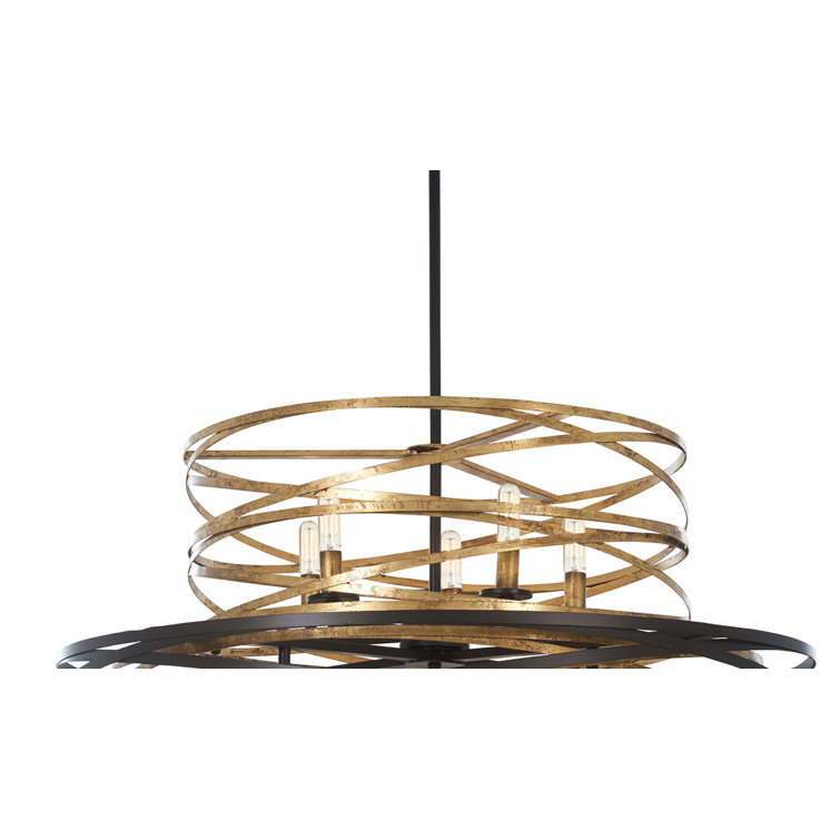 Elegant Dark Bronze and Mosaic Gold Drum Chandelier with 18 Lights