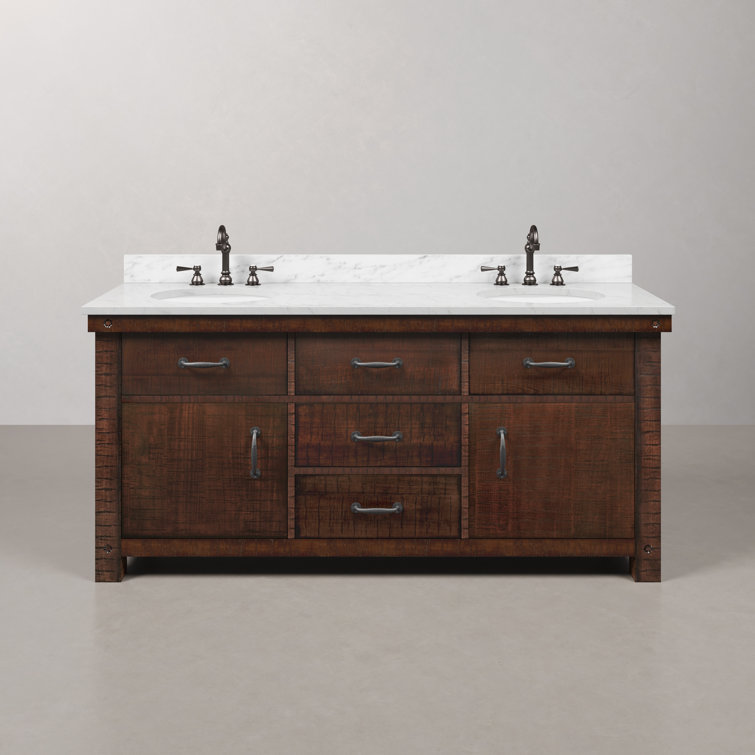 Aberdeen 72" Double Sink Rustic Sierra Vanity with Carrara White Marble Top