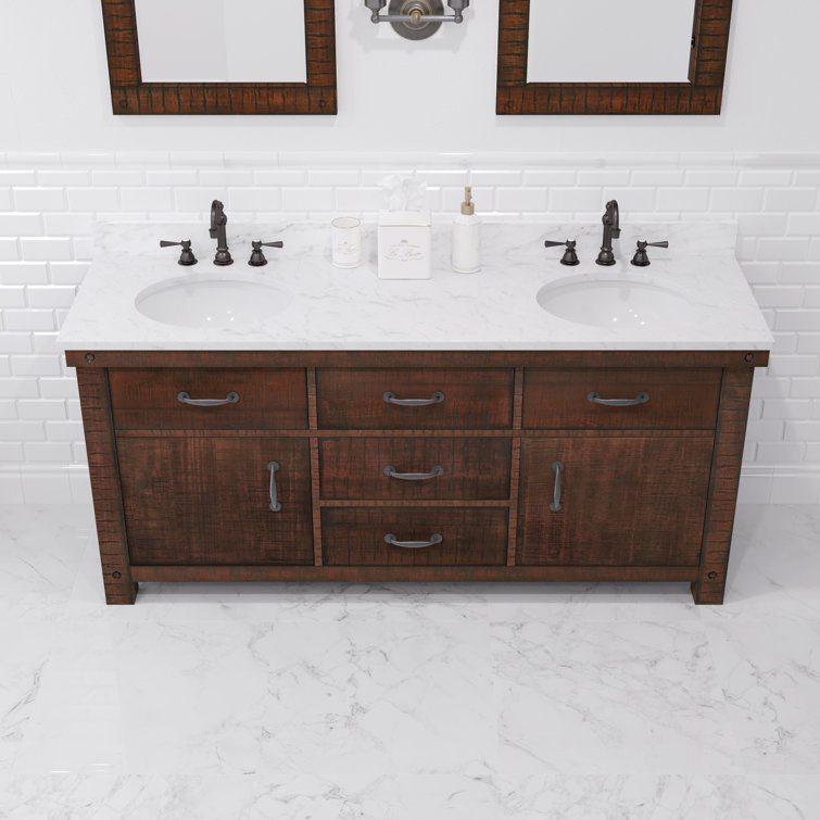 Aberdeen 72" Double Sink Rustic Sierra Vanity with Carrara White Marble Top