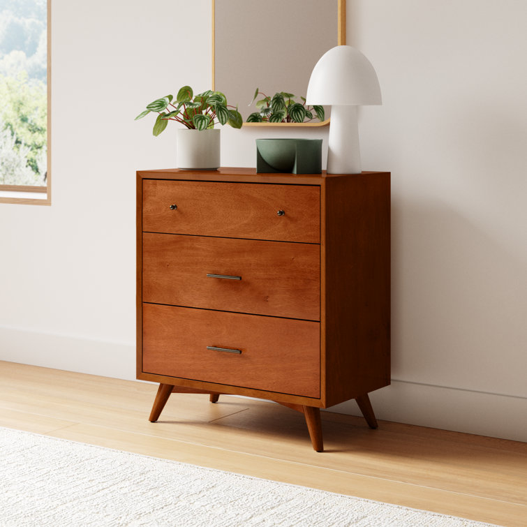 Flynn Transitional 3-Drawer Solid Mahogany Chest in Acorn Brown