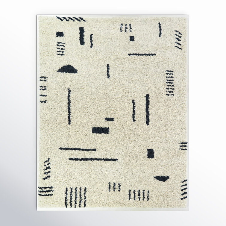 Navy Whisper 5' x 7' White & Navy Geometric Shag Rug