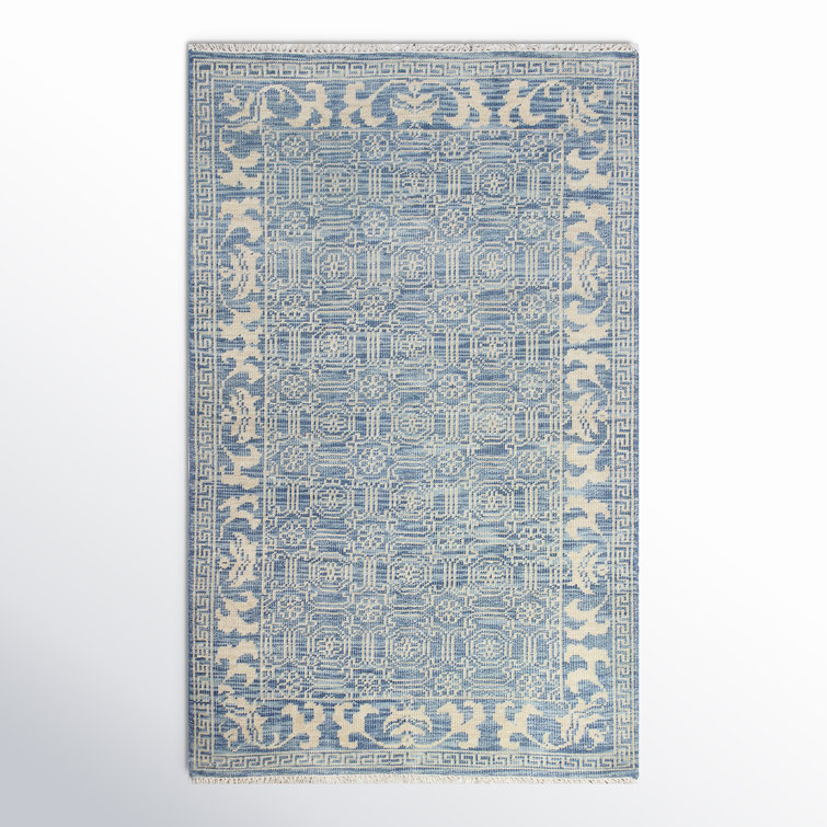 Hand-Knotted Denim Blue Wool Runner Rug, 2'6" x 8'0", Stain-Resistant