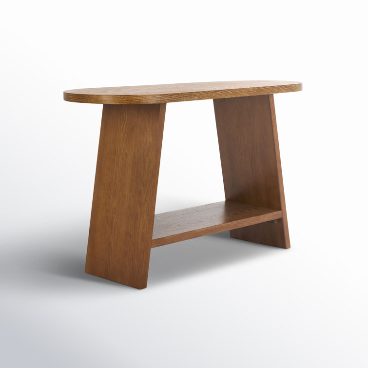 Rustic Oak Wood Console Table with Storage Shelf