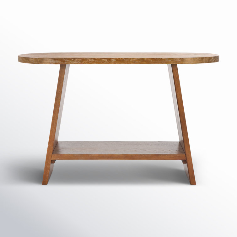 Rustic Oak Wood Console Table with Storage Shelf