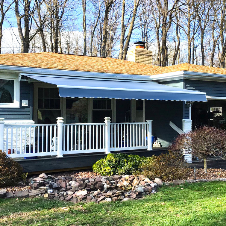 Dusty Blue 16' x 10' Manual Retractable Awning with White Frame