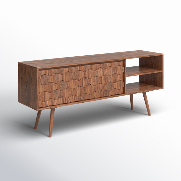 Mid-Century Modern Sheesham Wood 57'' TV Console with Fireplace
