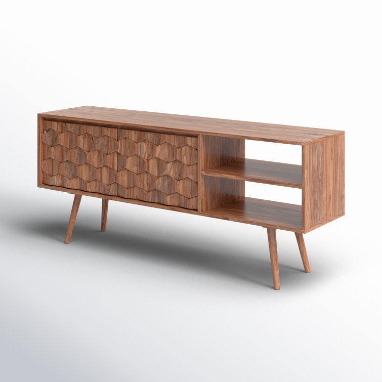 Mid-Century Modern Sheesham Wood 57'' TV Console with Fireplace