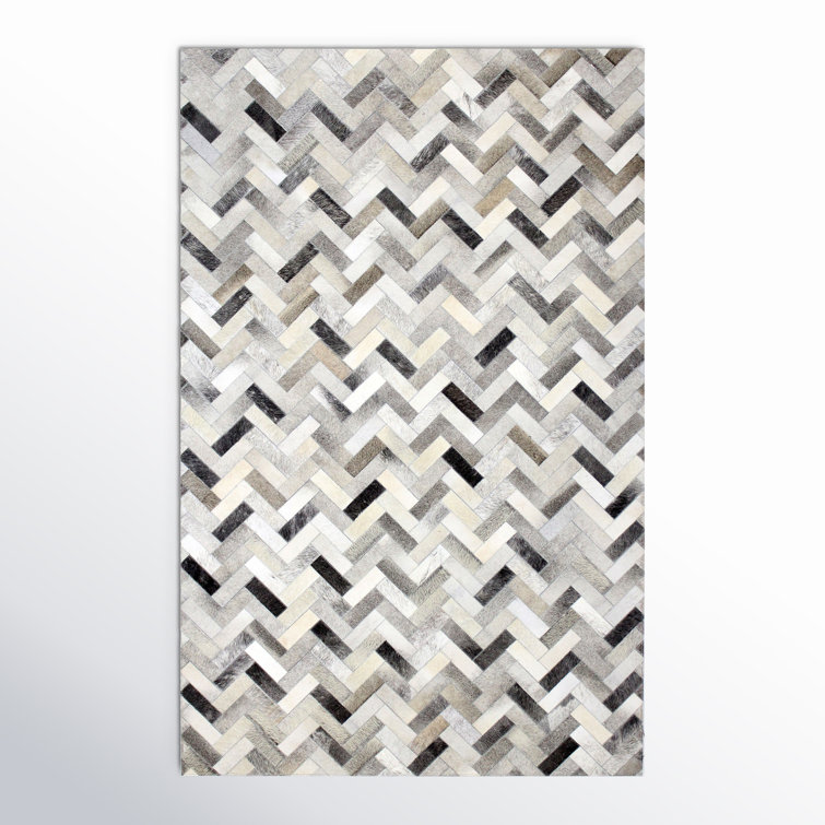 Handmade Geometric Cowhide Runner Rug in Ash Gray