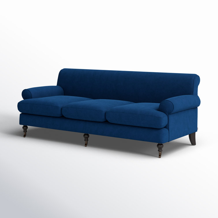 Alana Navy Blue Velvet Lawson Sofa with Removable Cushions