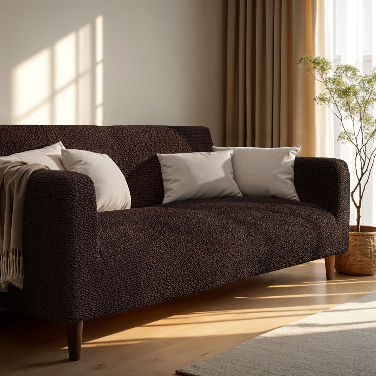 Dark Brown Stretch Loveseat Slipcover with Microfiber Fabric