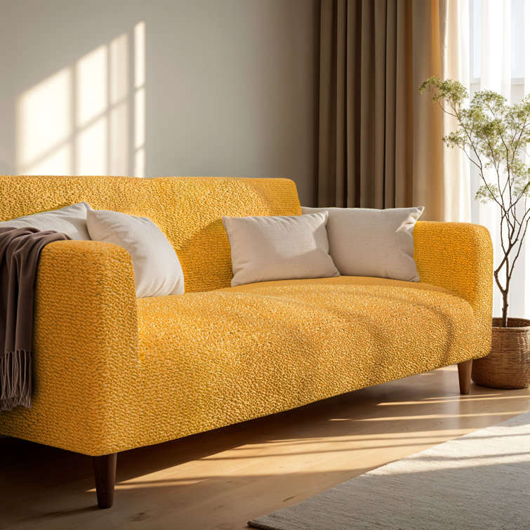Mango Yellow Stretch Polyester Loveseat Sofa Cover