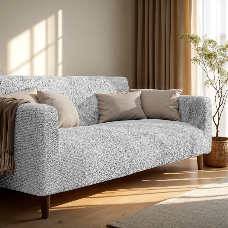 Light Grey Stretchable Microfiber Loveseat Sofa Cover