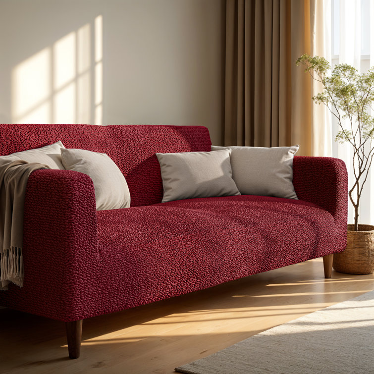 Burgundy Polyester Blend Stretch Loveseat Slipcover