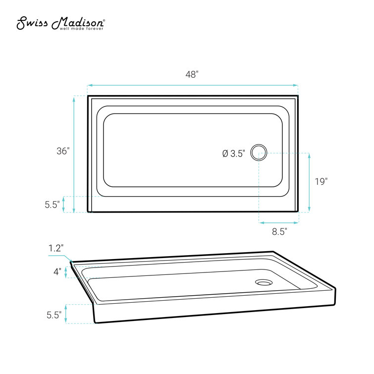 Voltaire Biscuit 48" x 36" Single-Threshold Shower Base