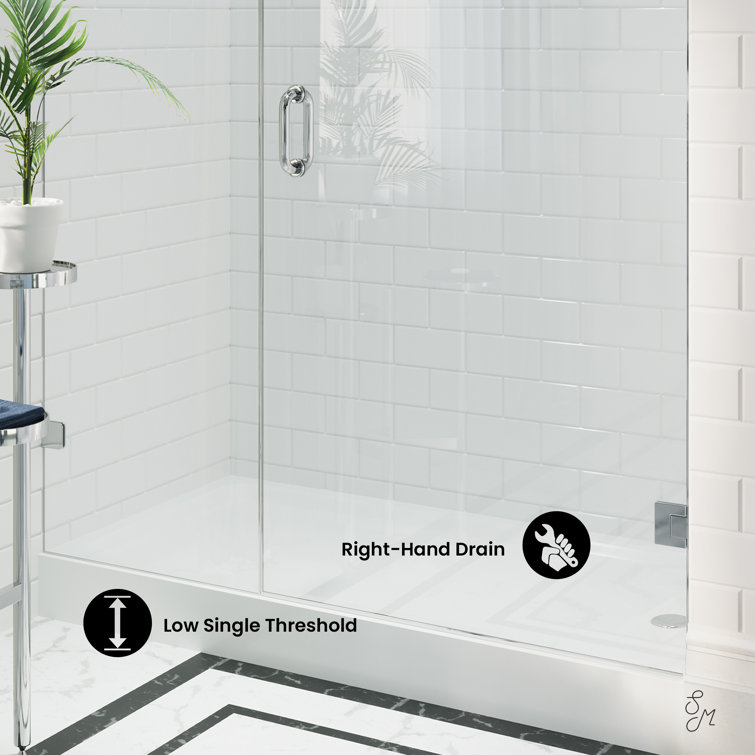 Voltaire 60" x 32" White Acrylic Shower Base with Right-Hand Drain