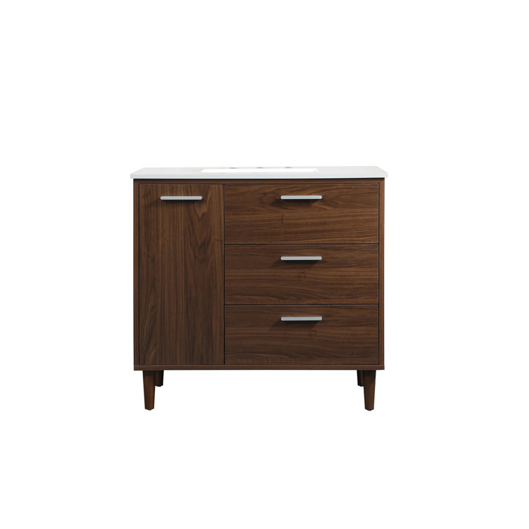 Walnut Freestanding Bathroom Vanity with Porcelain Sink