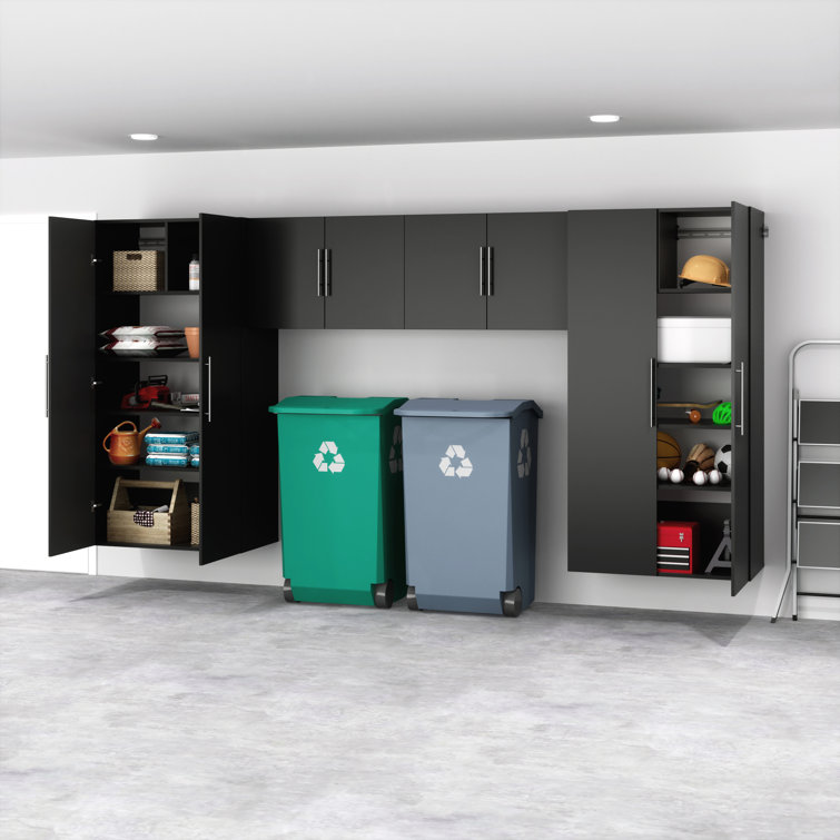 Black Laminated Composite Wall Mounted Storage Cabinet with Adjustable Shelves