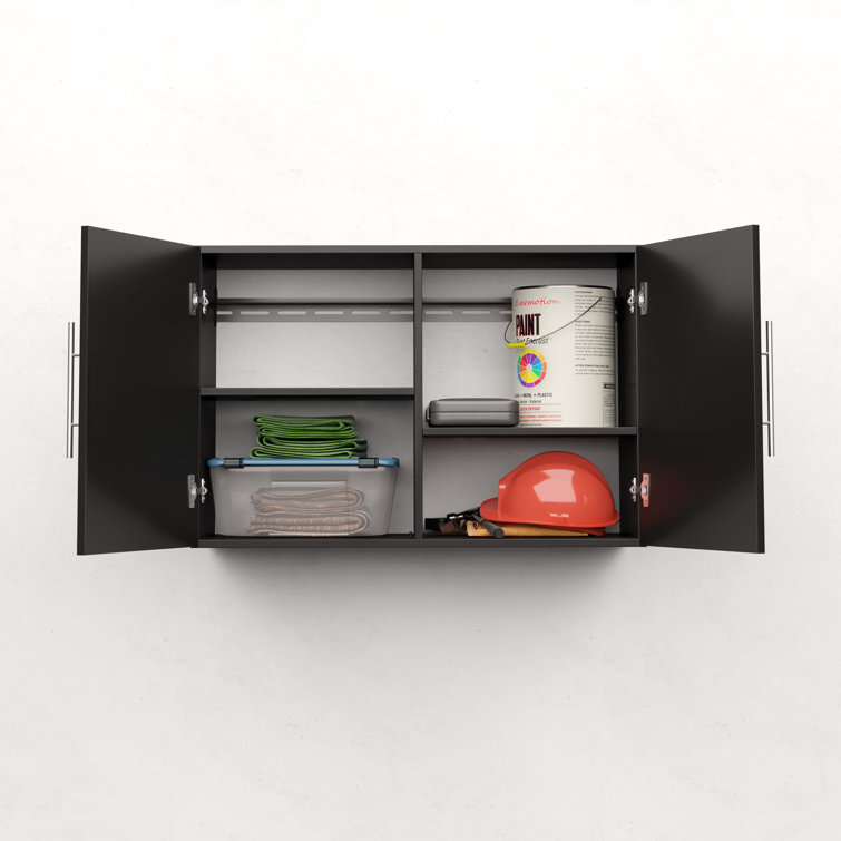 Black Laminated Composite Wall Mounted Storage Cabinet with Adjustable Shelves