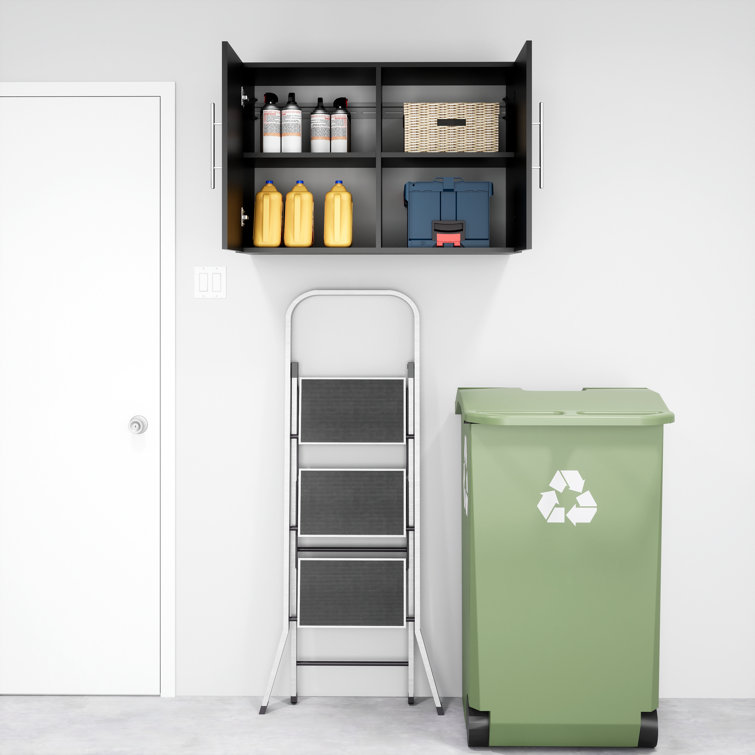 Black Laminated Composite Wall Mounted Storage Cabinet with Adjustable Shelves