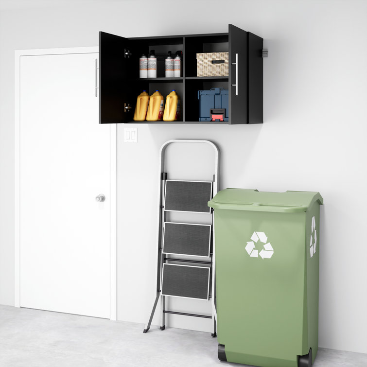 Black Laminated Composite Wall Mounted Storage Cabinet with Adjustable Shelves