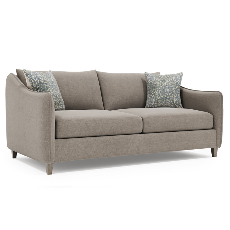 Gray Fabric Loveseat with Sloped Arms and Tapered Legs