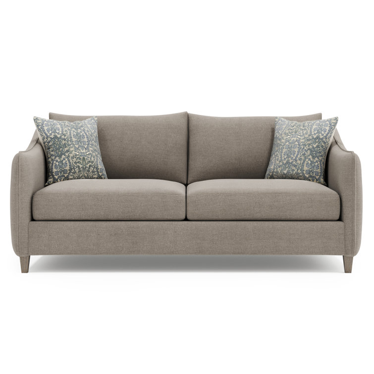 Gray Fabric Loveseat with Sloped Arms and Tapered Legs