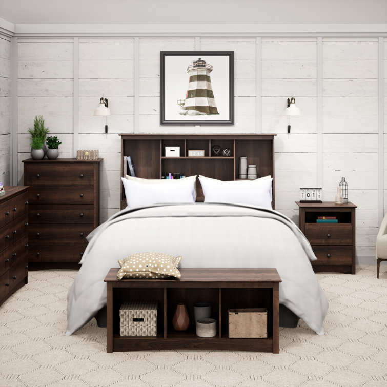 Espresso Full/Queen Tall Slant-Back Bookcase Headboard with Storage