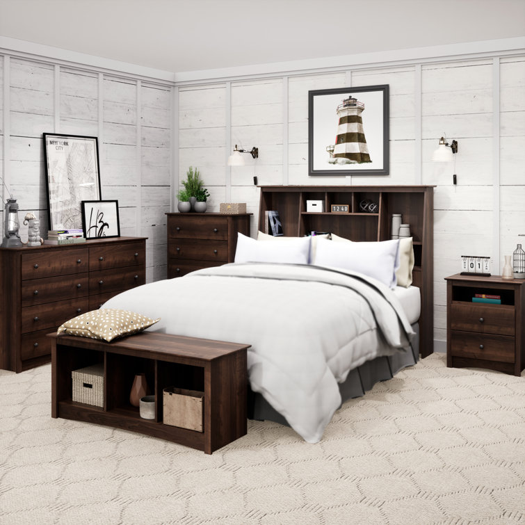 Espresso Full/Queen Tall Slant-Back Bookcase Headboard with Storage