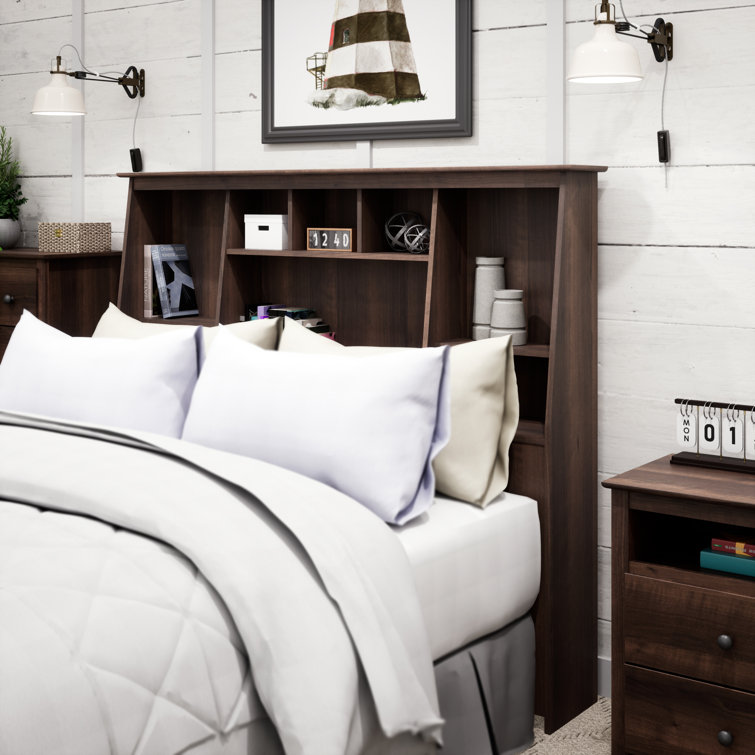 Espresso Full/Queen Tall Slant-Back Bookcase Headboard with Storage
