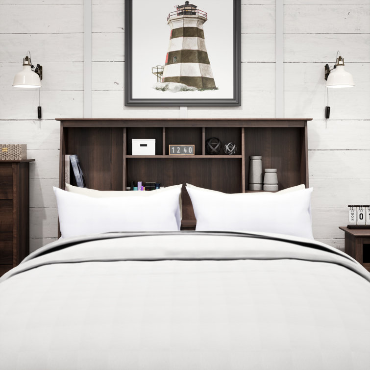 Espresso Full/Queen Tall Slant-Back Bookcase Headboard with Storage