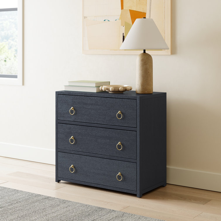 Elin Glam White 3-Drawer Dresser with Gold Metallic Hardware