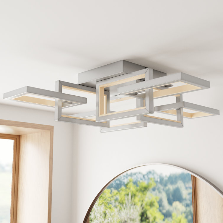 Satin Nickel 8-Light LED Adjustable Flush Mount Ceiling Fixture