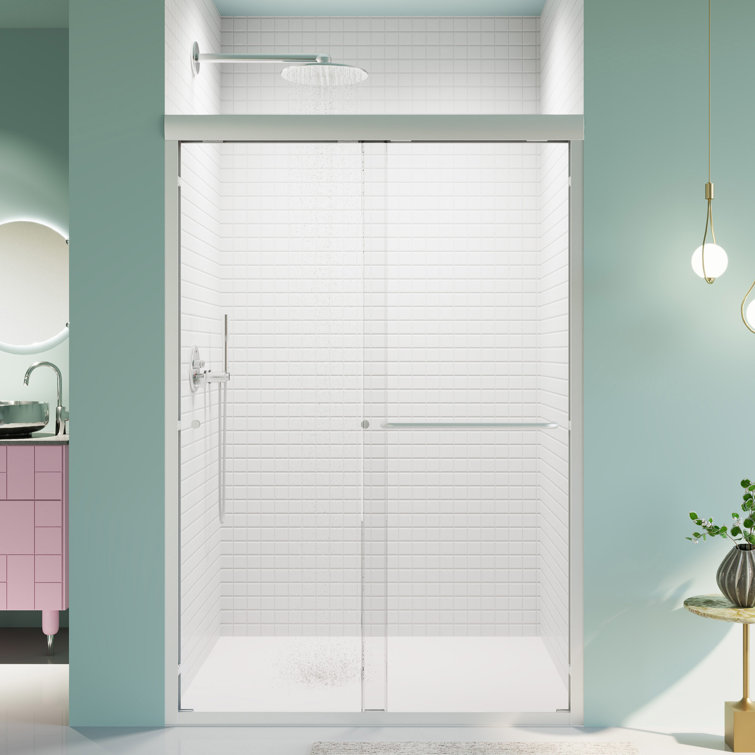 Chrome Semi-Frameless Double Sliding Shower Door with Clear Glass