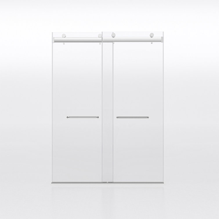 Frameless 60" Clear Glass Sliding Shower Doors with Brushed Nickel Finish
