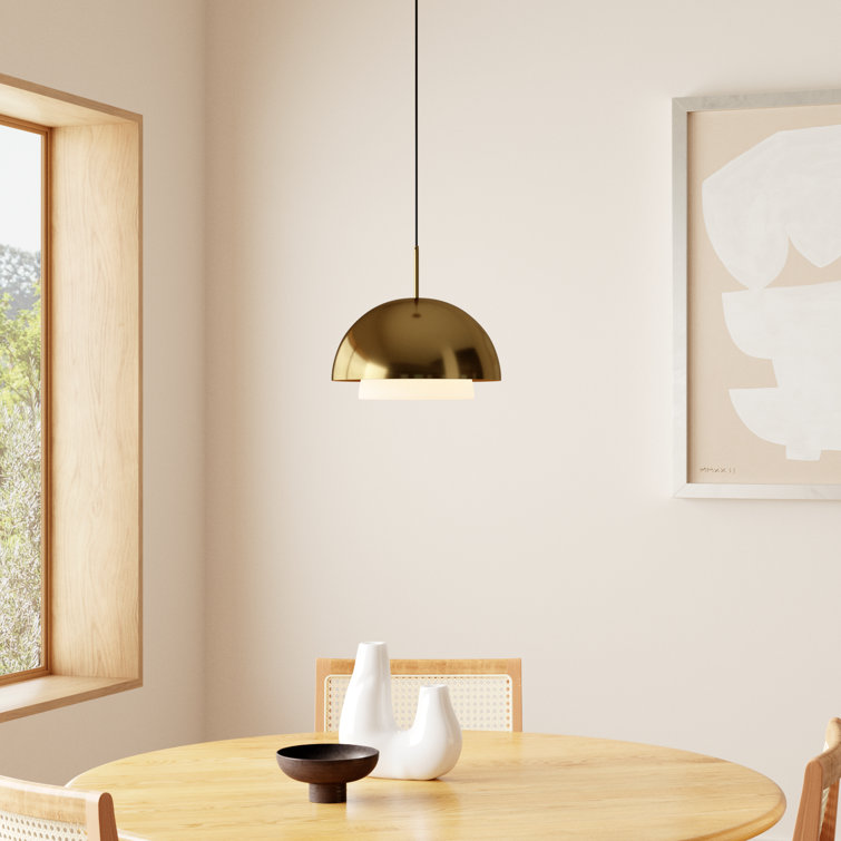 Brass and Glass Dome Pendant Light with Adjustable Cord