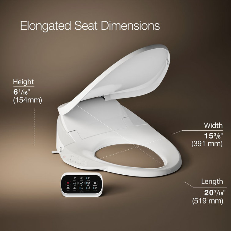 White Elongated Electric Bidet Toilet Seat with Remote Control