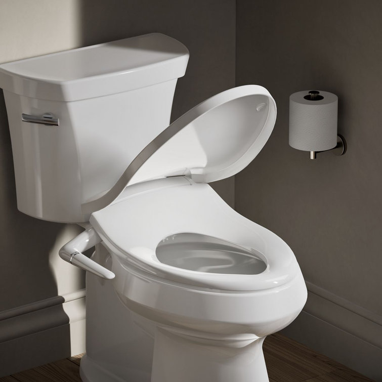 White Elongated Manual Bidet Toilet Seat with Adjustable Spray