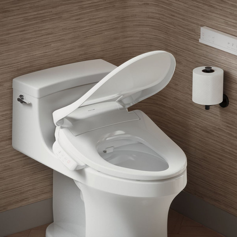 Sleek White Modern Elongated Bidet Toilet Seat with LED Nightlight