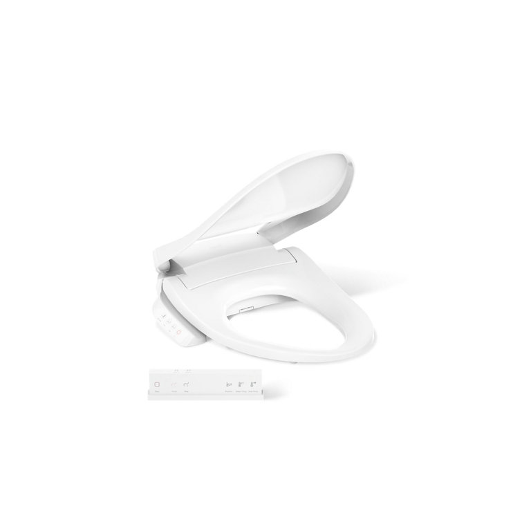 Sleek White Modern Elongated Bidet Toilet Seat with LED Nightlight