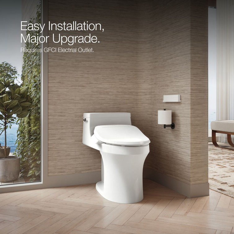 Sleek White Modern Elongated Bidet Toilet Seat with LED Nightlight