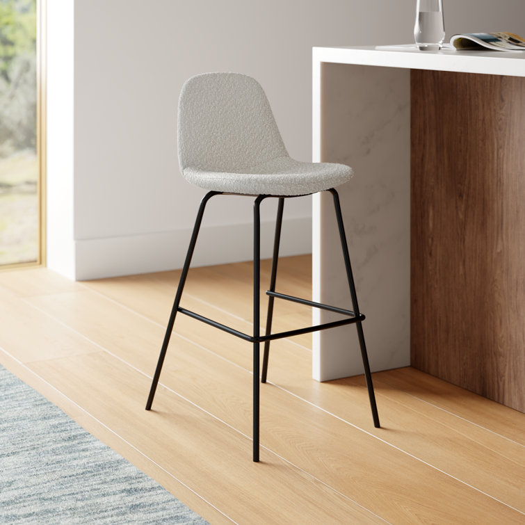 White Boucle Upholstered Counter Stools with Steel Frame, Set of 2