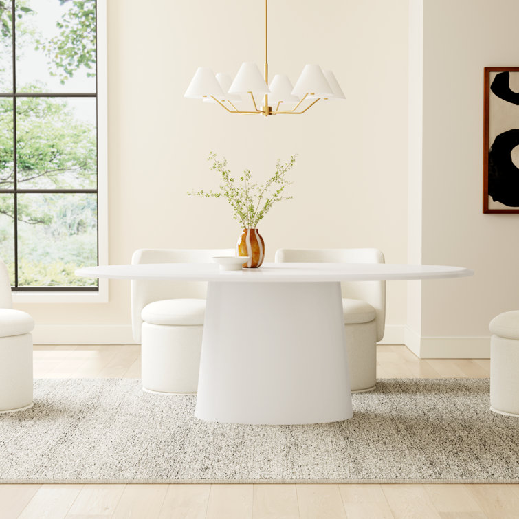 Contemporary Mid-Century 78'' Oval Wood Dining Table in Matte White